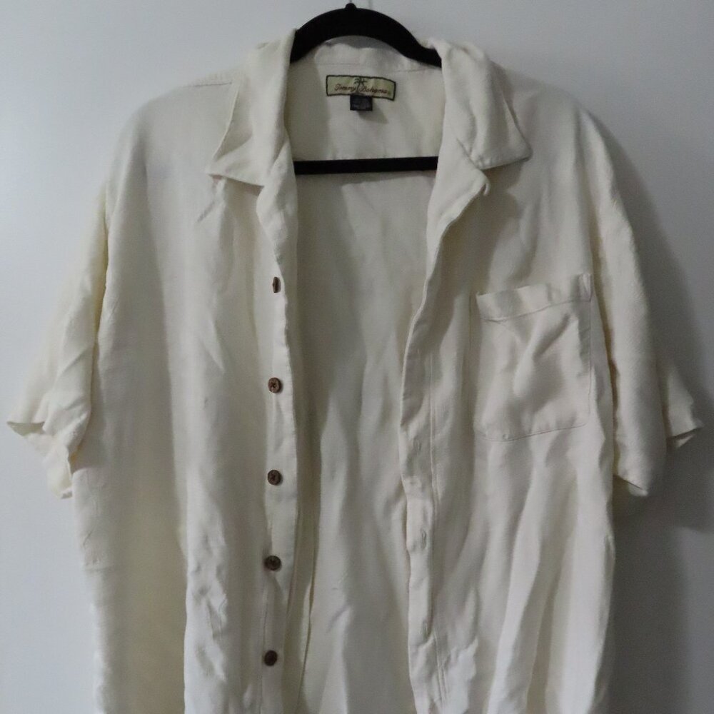 Vintage Tommy Bahama Silk Button Up Shirt Embroidered Tropical Drinks and Fruit